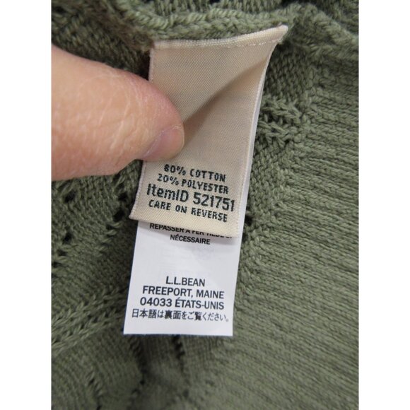 LL Bean Sweater Large Olive Cardigan Pointelle Button Up Scoop Neck - Picture 9 of 10